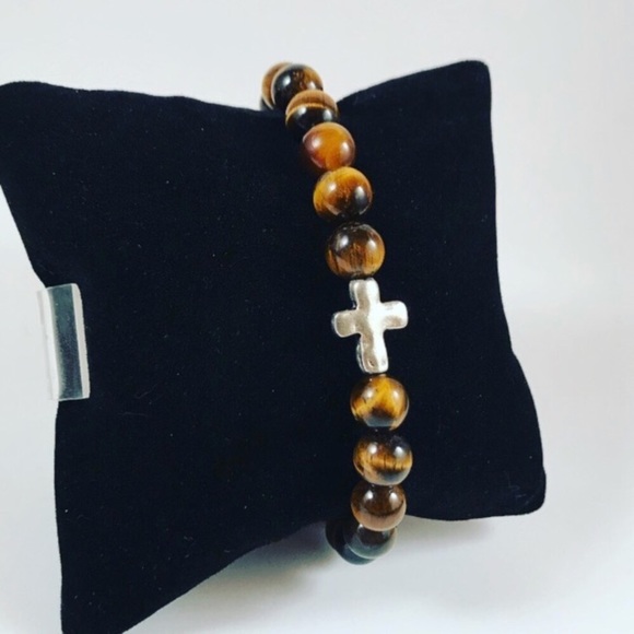 Men or women golden Tiger eye cross bracelet - Picture 3 of 7